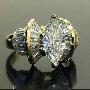 Gold and Silver Marquise-Cut Aquamarine Ring, Sz 6, Cocktail 2.4ct Dominique,HSN